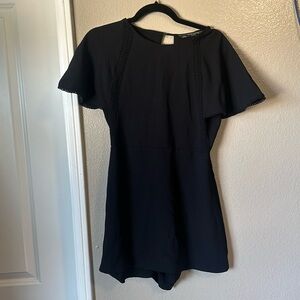 Zara Black Romper Dress Backless Ruffles Sleeve Size Large